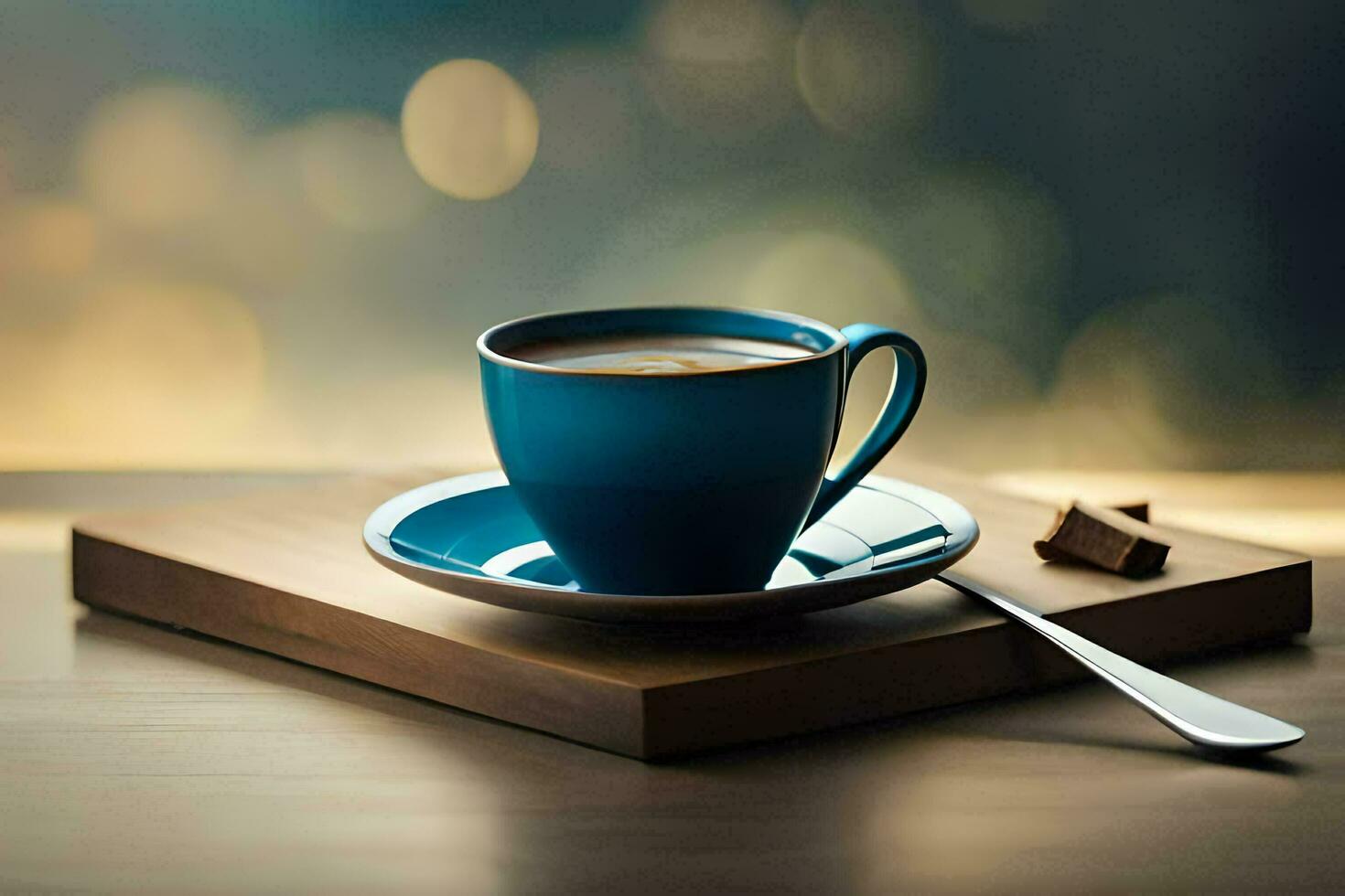 a cup of coffee on a wooden table. AI-Generated photo