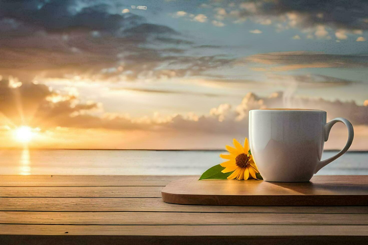 photo wallpaper sunrise, the sky, the sea, the sun, the sunflower, the sun. AI-Generated