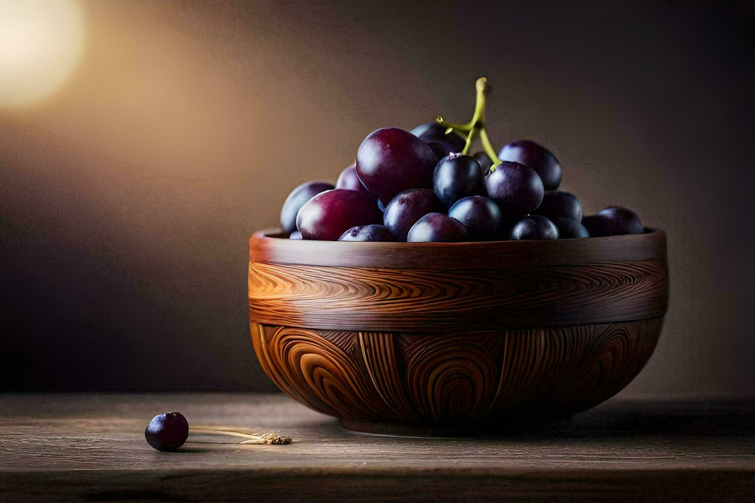 grapes in a wooden bowl. AI-Generated photo