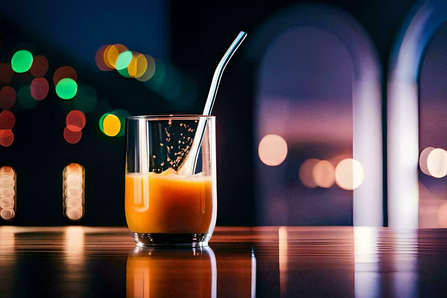 orange juice in a glass on a table. AI-Generated photo