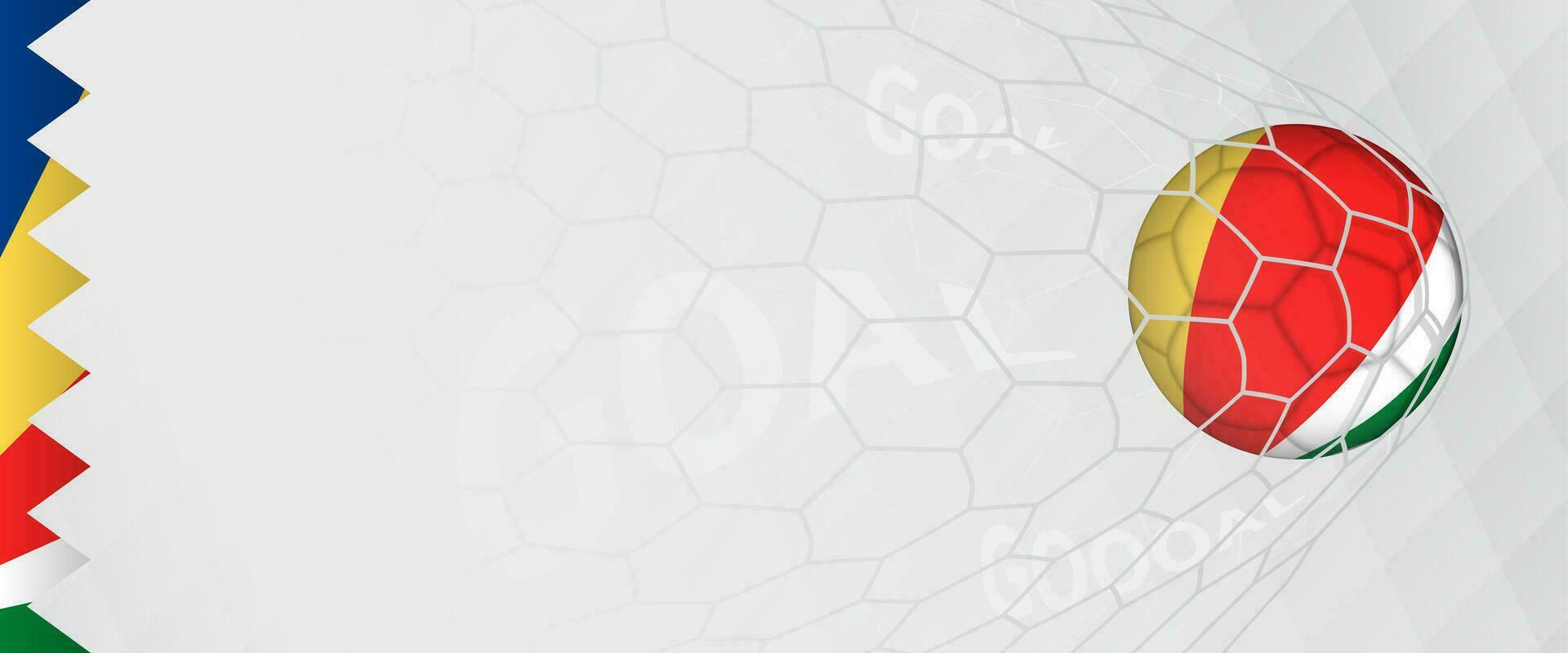 Banner design of a football ball with flag of Seychelles in football net, the goal by national soccer team of Seychelles. vector