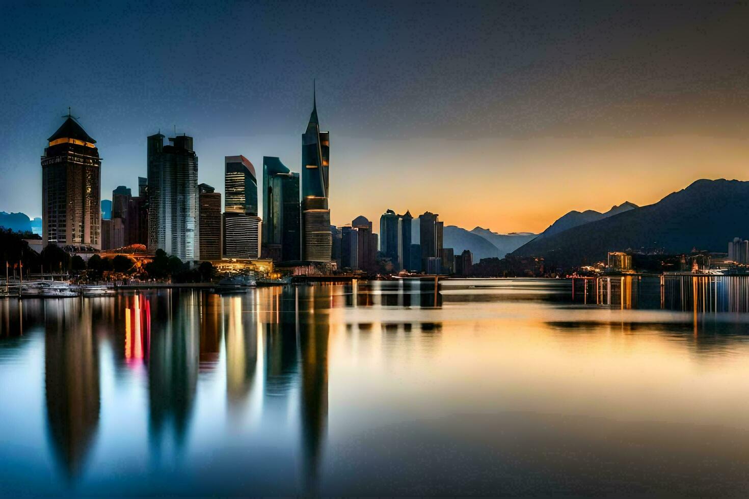 the city skyline at sunset in china. AI-Generated photo