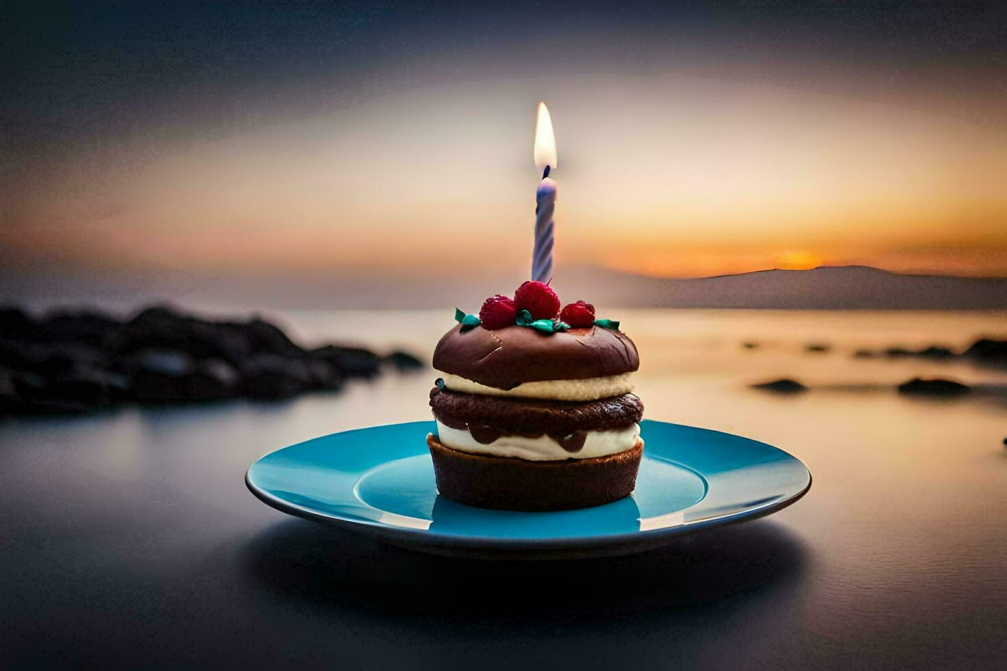 a chocolate cake with a candle on top. AI-Generated photo