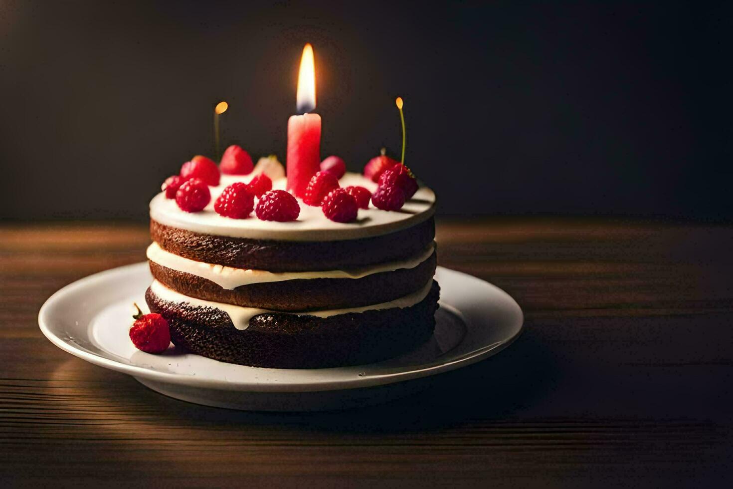 a birthday cake with a single candle. AI-Generated photo
