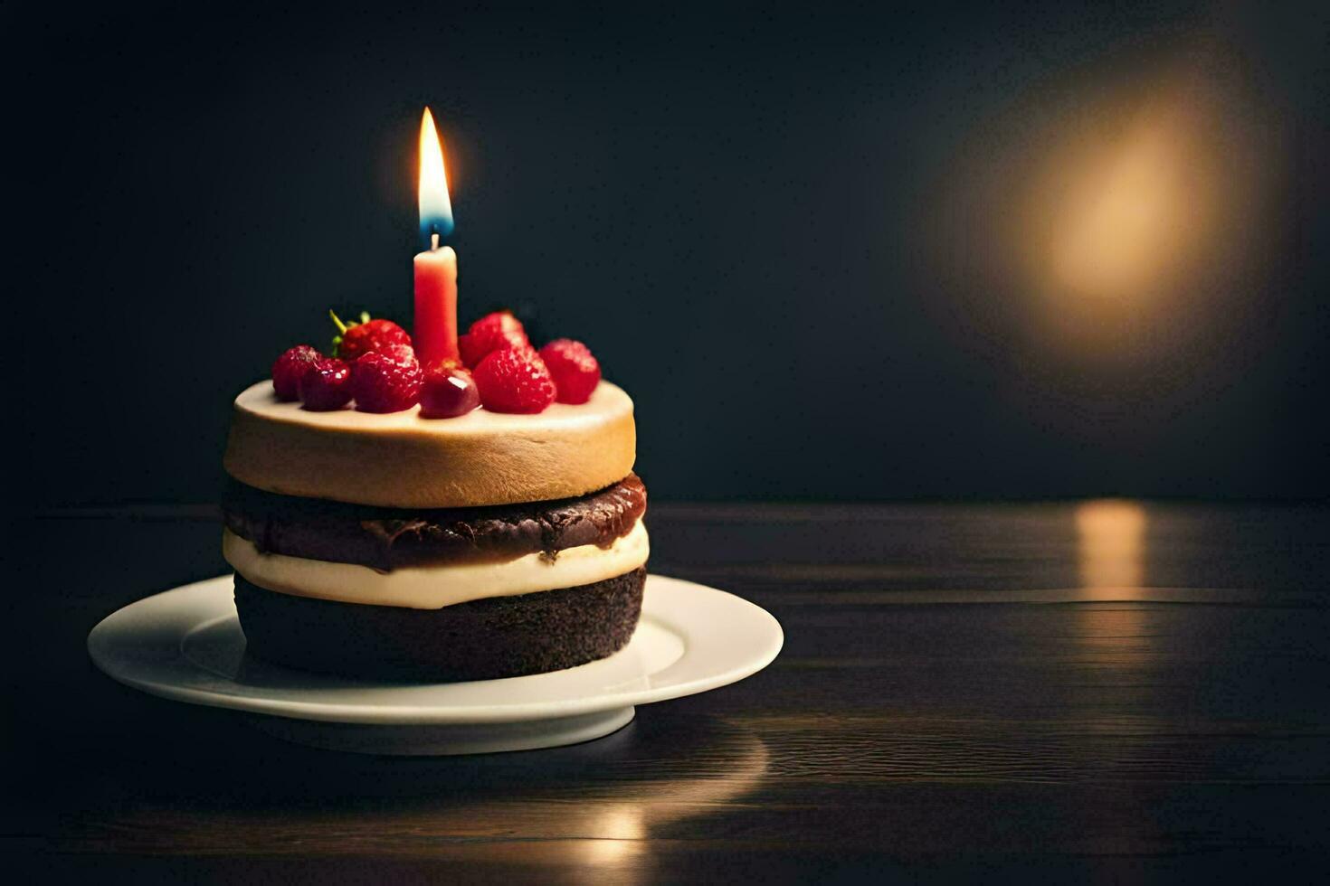 a birthday cake with a single candle. AI-Generated photo