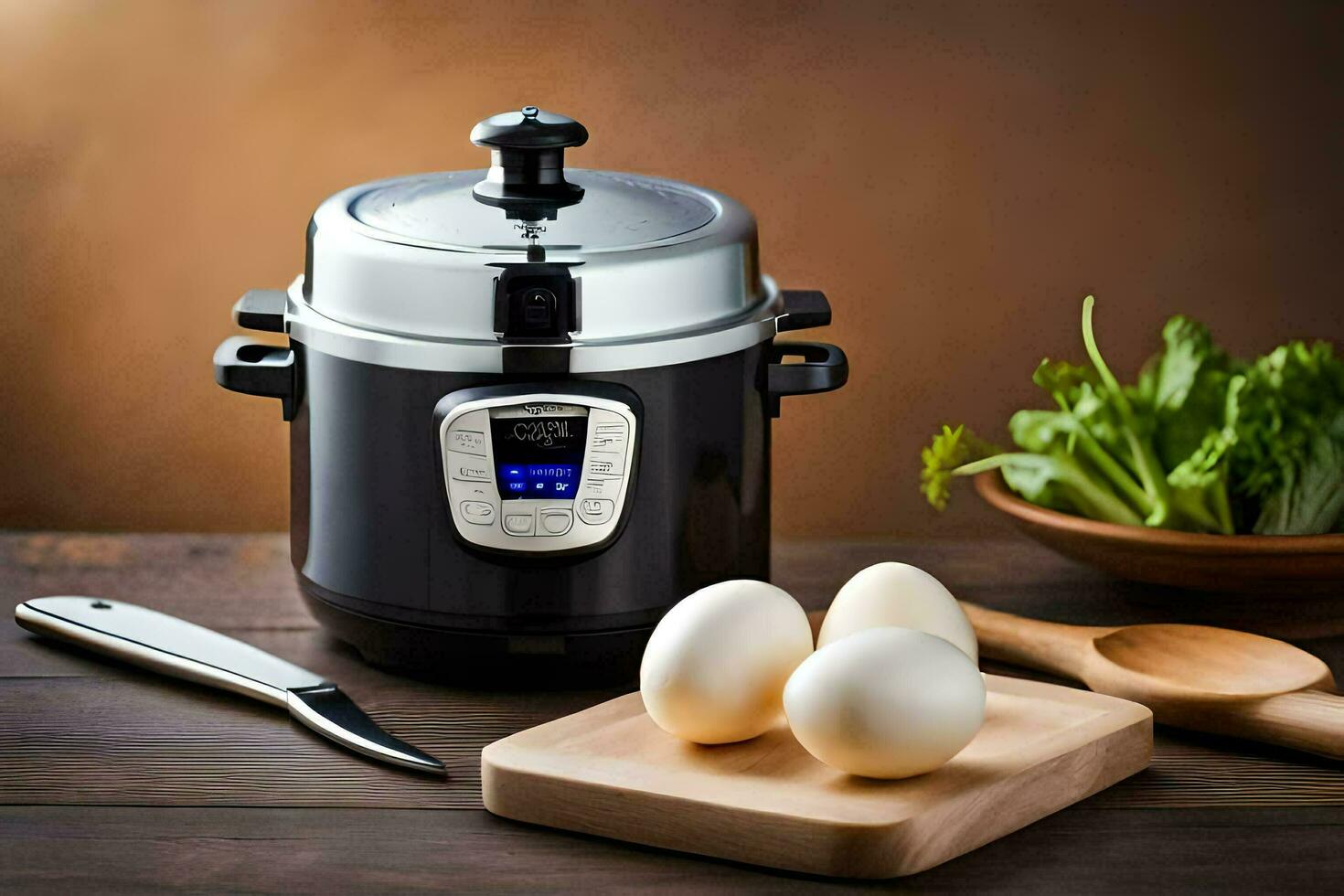 an electric pressure cooker with eggs and vegetables. AI-Generated photo