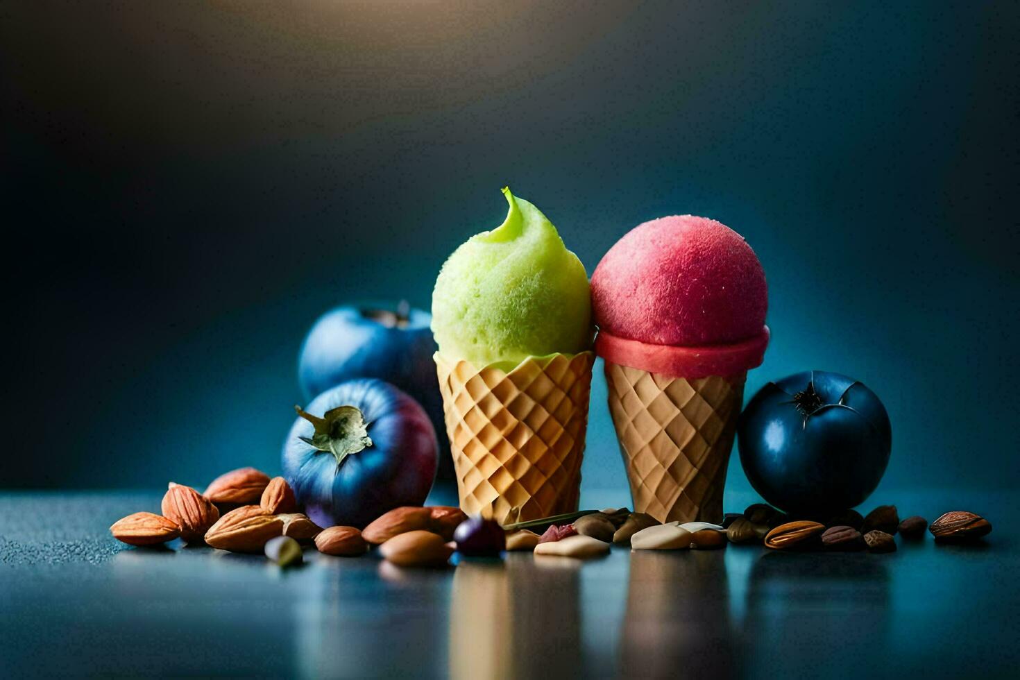 photo wallpaper ice cream, the blue, the blueberries, the blueberries, the blueberries. AI-Generated