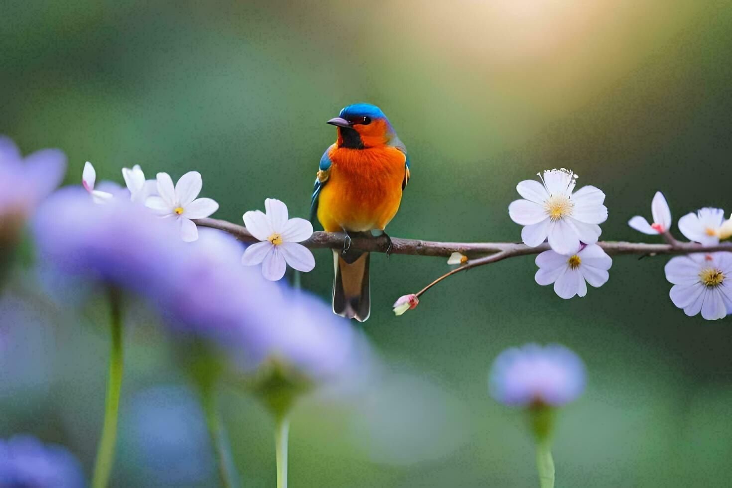 photo wallpaper the bird, flowers, spring, the bird, flowers, spring, the bird,. AI-Generated