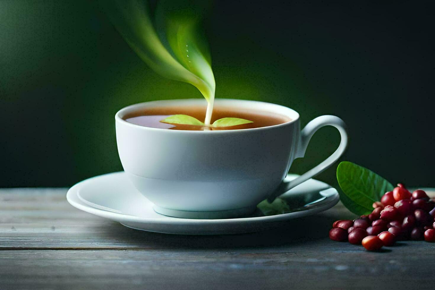 a cup of tea with a leaf. AI-Generated photo