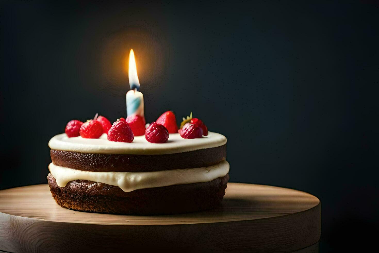 a birthday cake with a single candle. AI-Generated photo