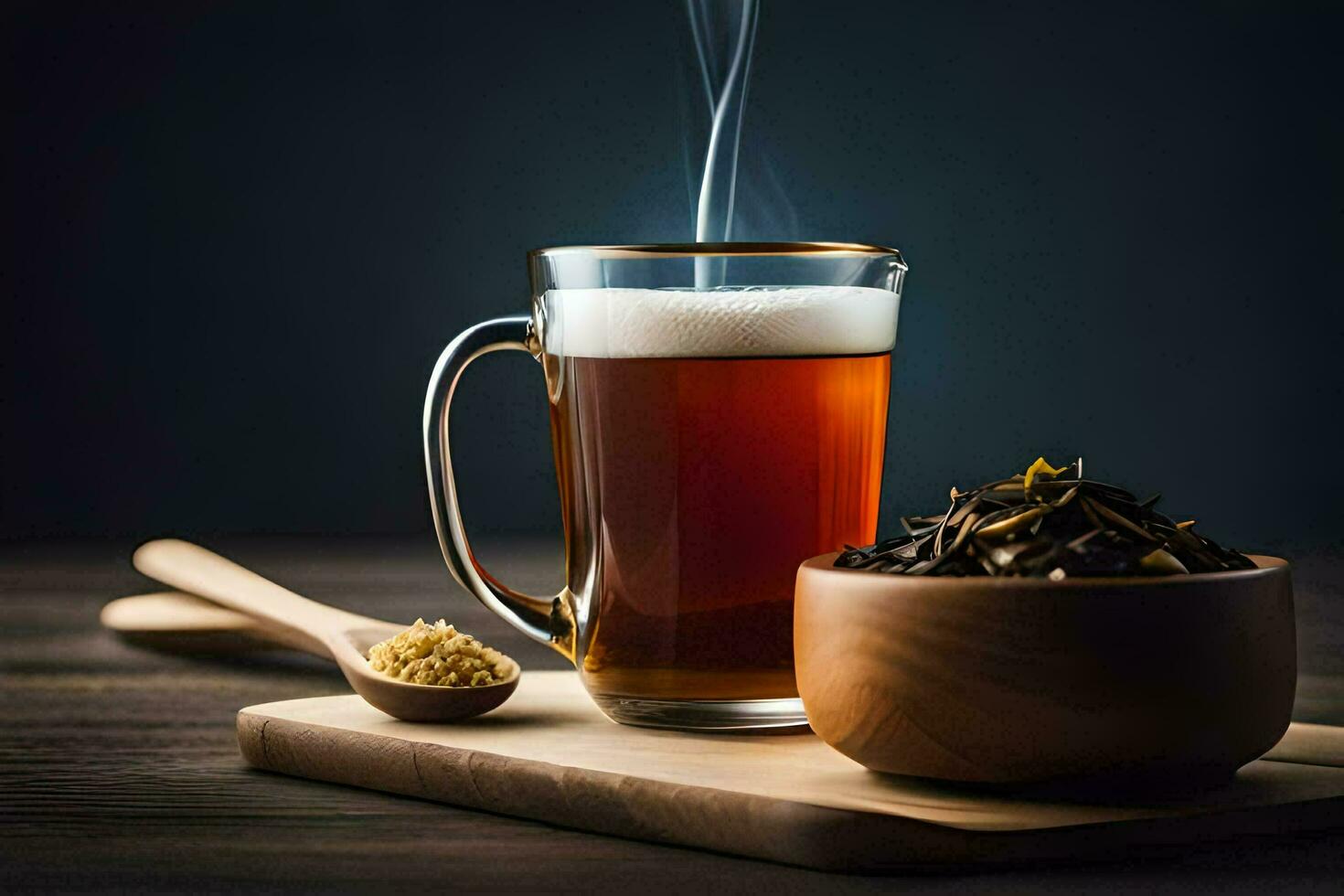 a cup of tea with a spoon and a wooden spoon. AI-Generated photo