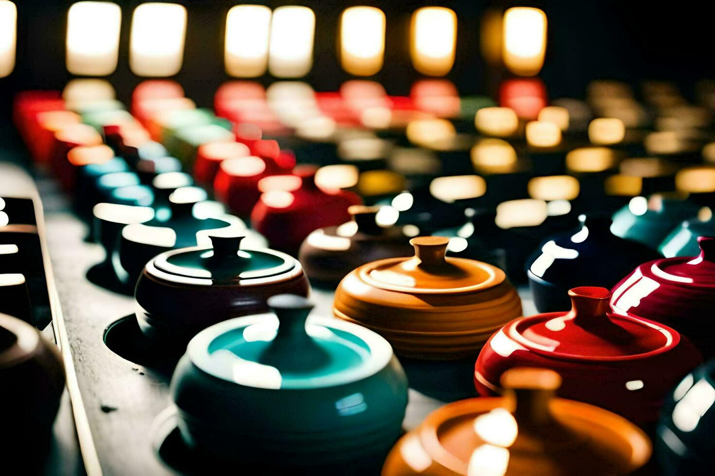 colorful pots and pans in a kitchen. AI-Generated photo