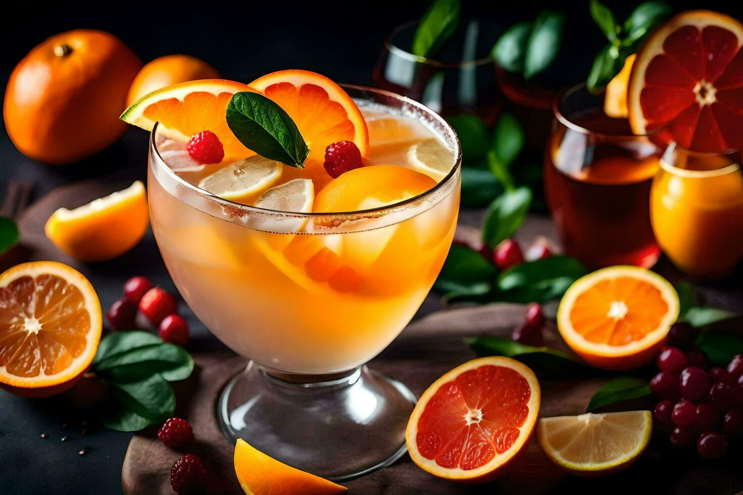 a glass of orange juice with fruit and berries. AI-Generated photo
