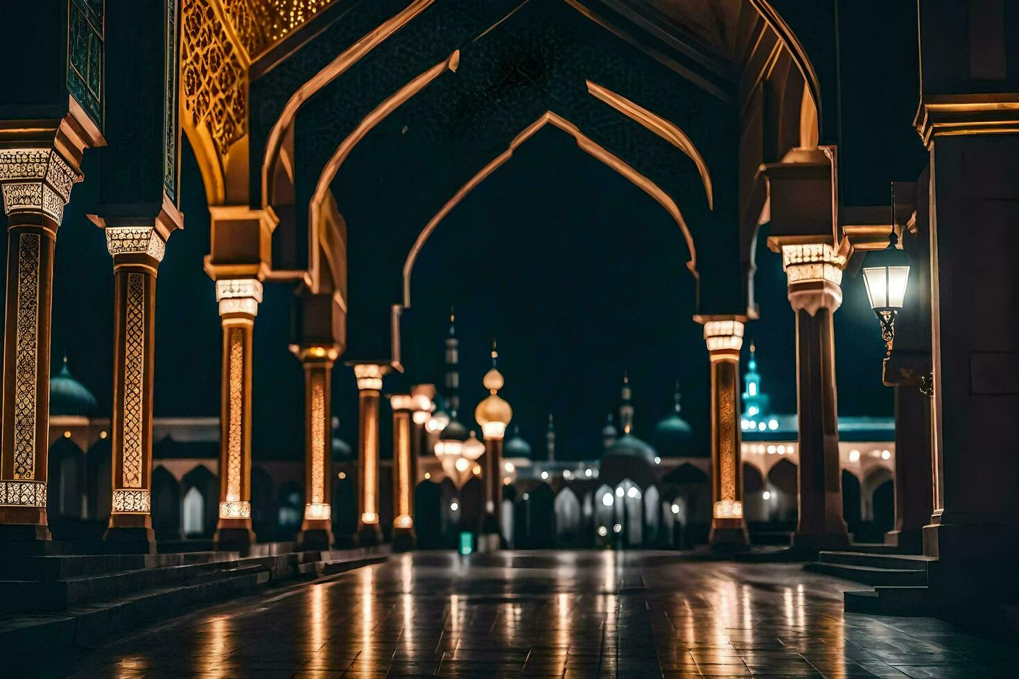 the night view of a mosque at night. AI-Generated photo