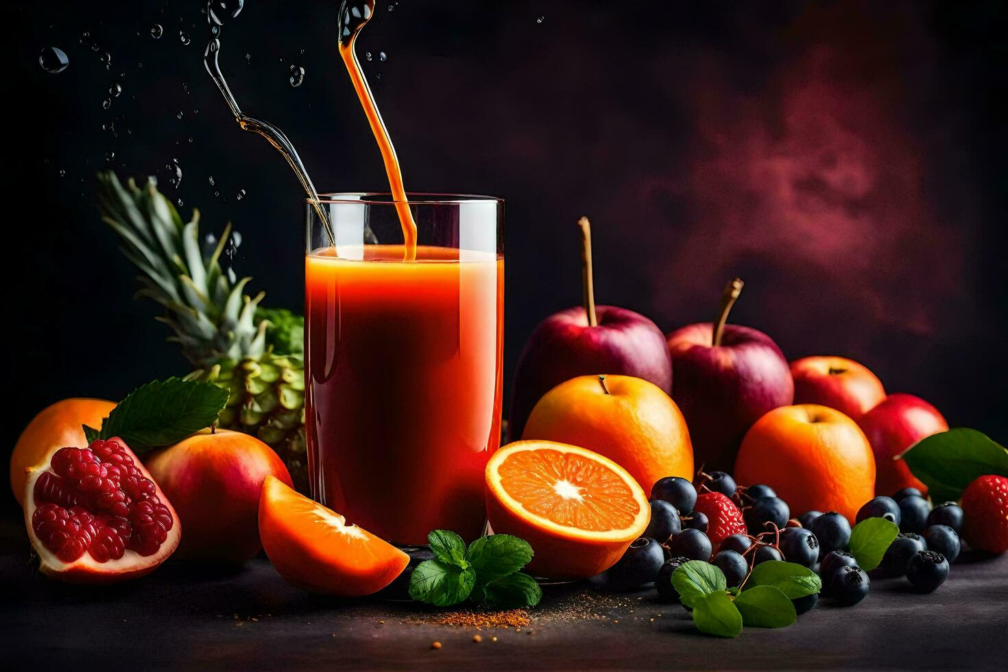 fresh fruits and juices in a glass. AI-Generated photo