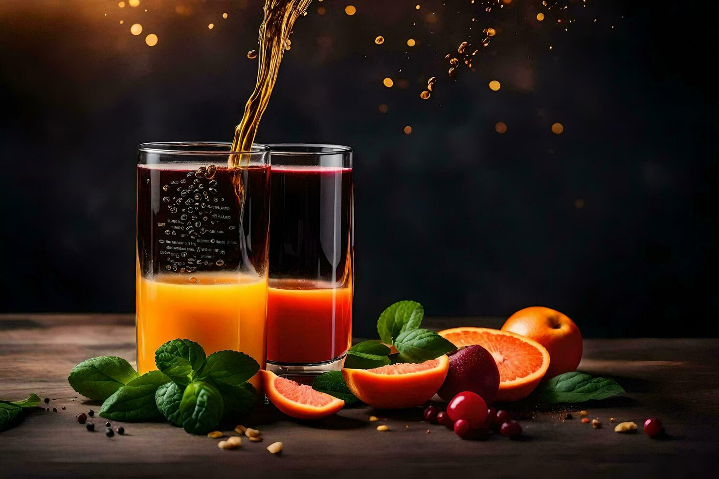 orange juice being poured into a glass. AI-Generated photo