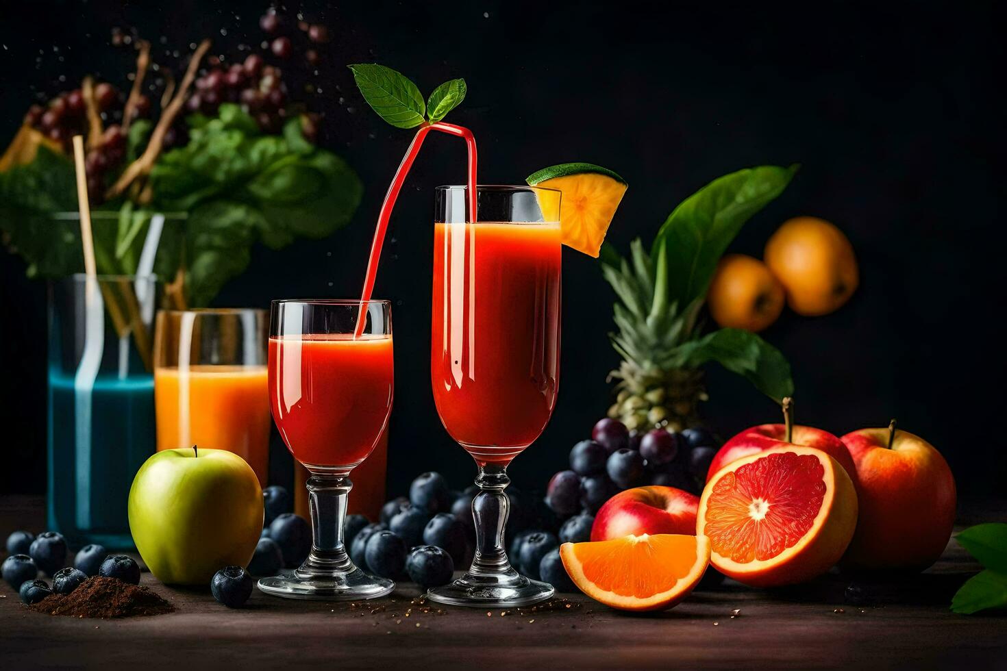 fresh fruit juices and juices with fruits and vegetables. AI-Generated photo