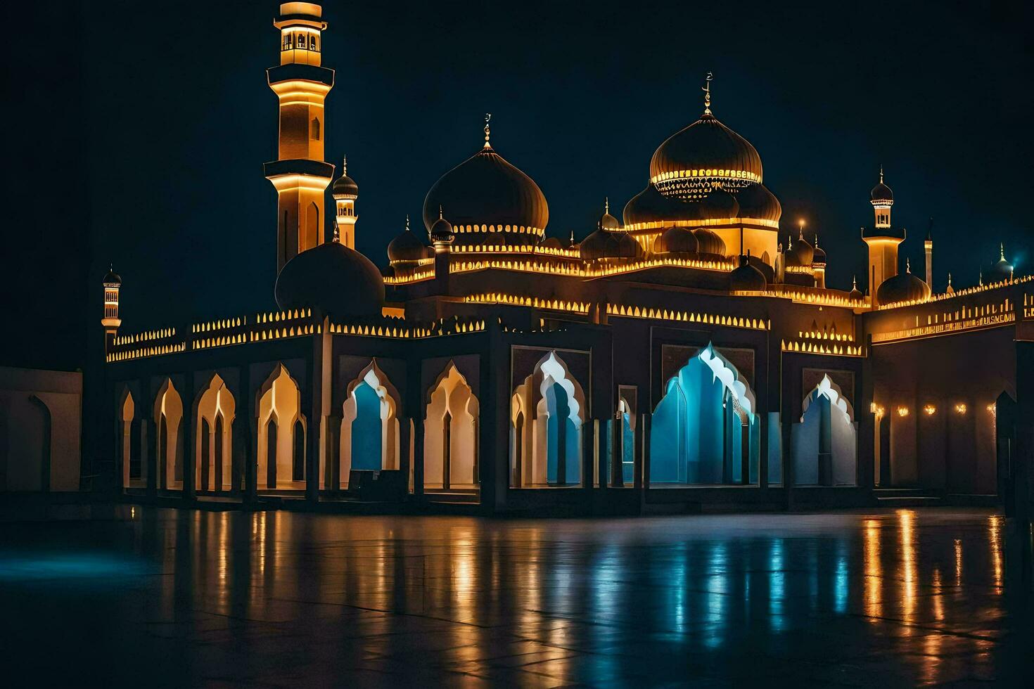 the mosque at night in abu dhabi. AI-Generated photo
