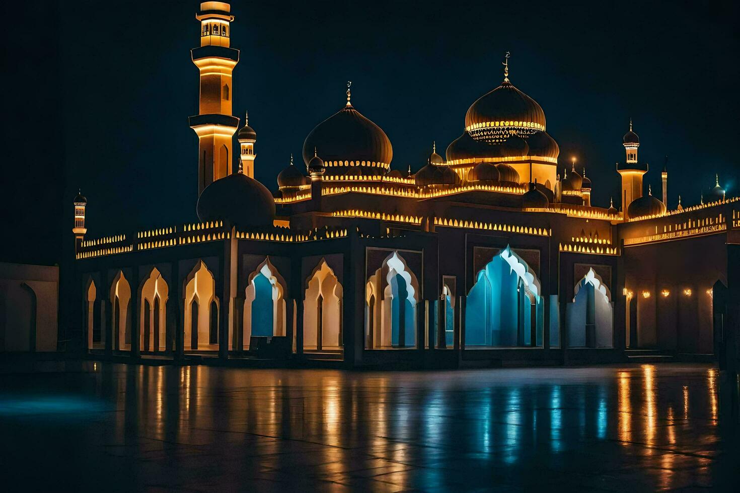 el mezquita a noche en abu dhabi generado por ai foto