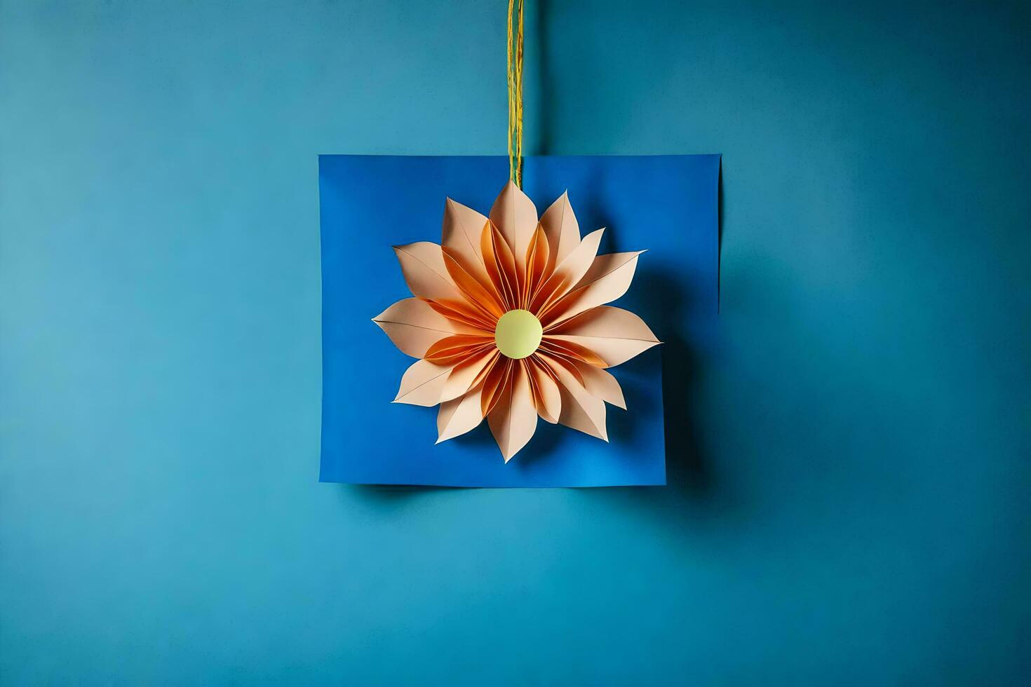 paper flower hanging on blue background. AI-Generated photo