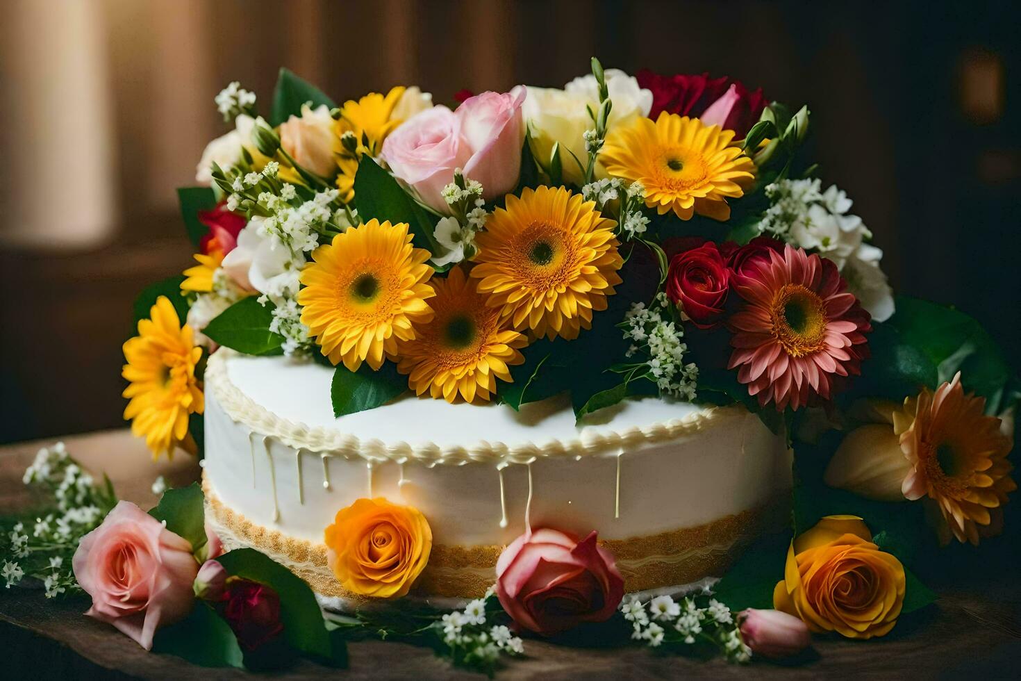 a cake with flowers on top. AI-Generated 30092913 Stock Photo at Vecteezy