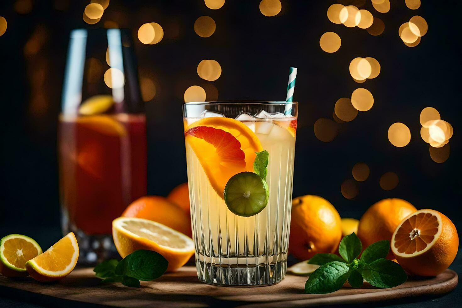 a glass of orange juice with a slice of orange and mint. AI-Generated photo
