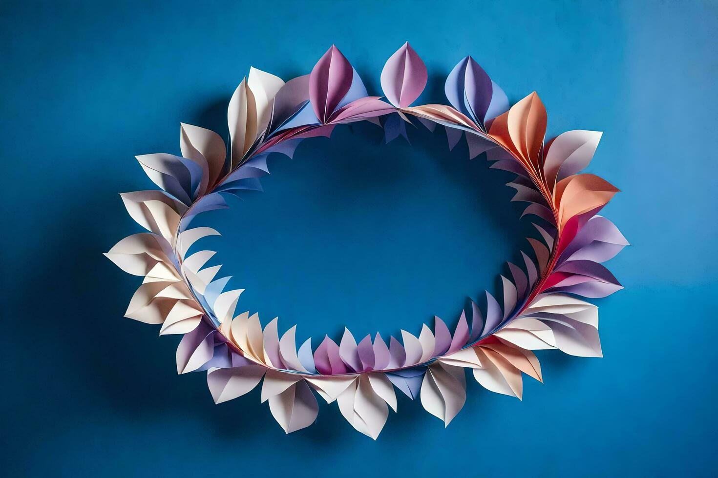 a wreath made out of folded paper flowers. AI-Generated photo
