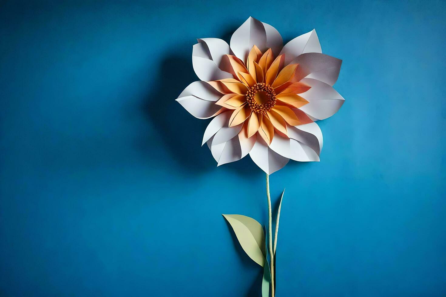 a paper flower on a blue wall. AI-Generated photo