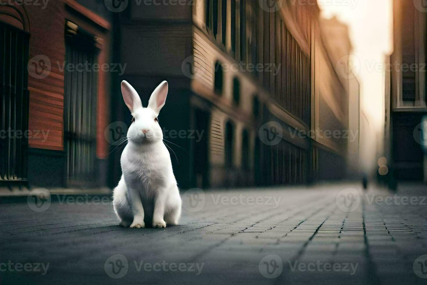 white rabbit on the street. AI-Generated photo