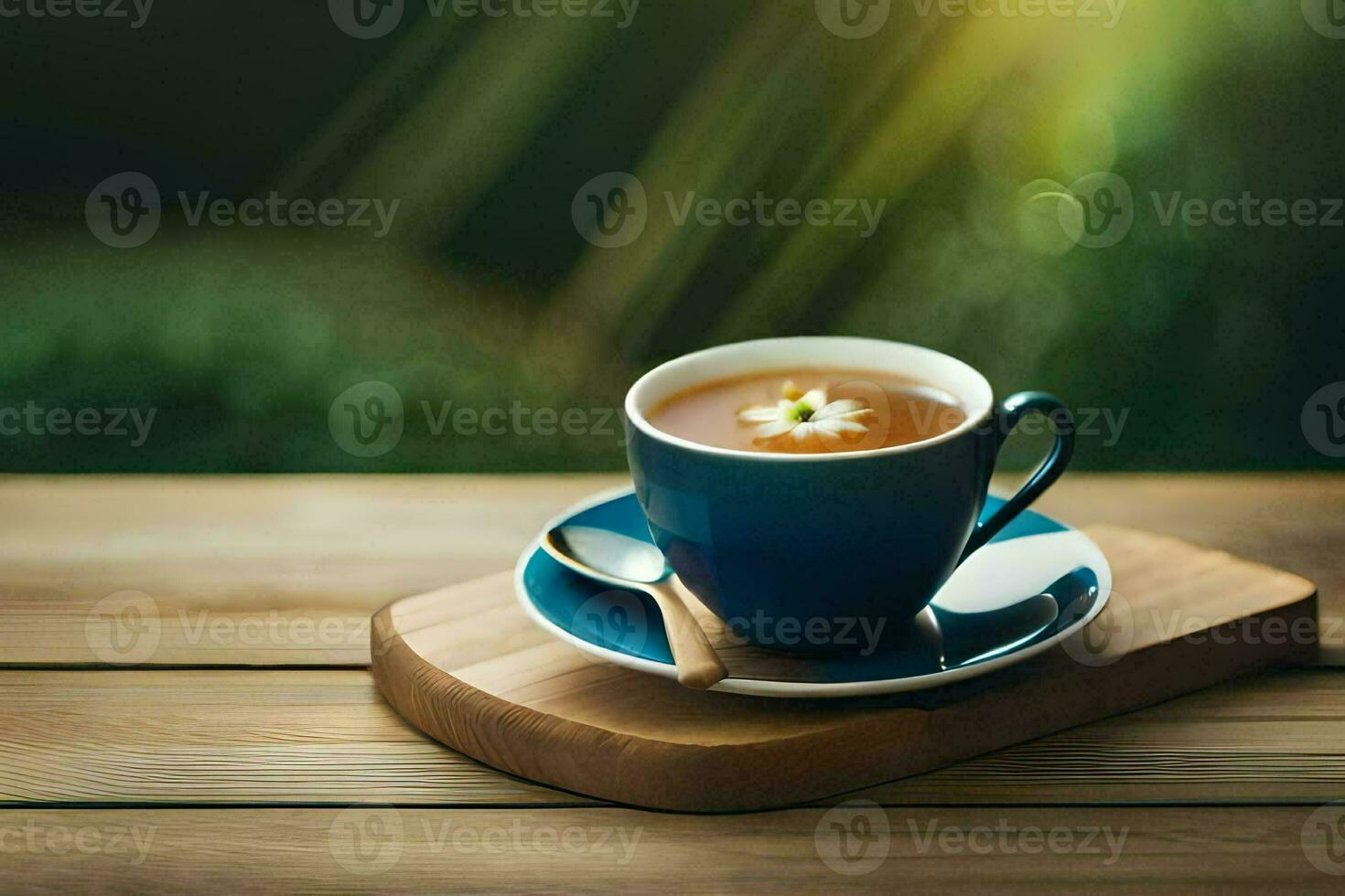 a cup of tea on a wooden table. AI-Generated photo