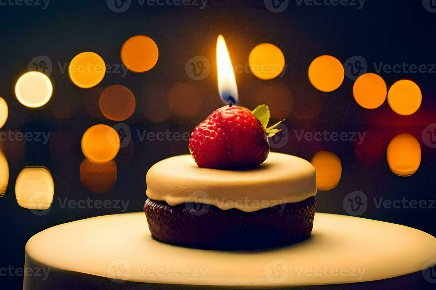 a small cake with a strawberry on top. AI-Generated photo