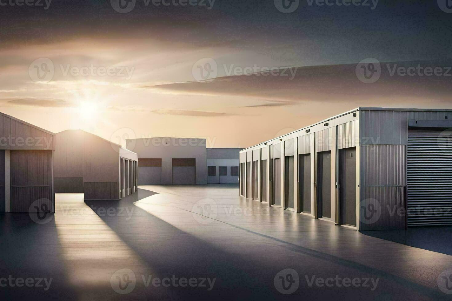 a large warehouse with two storage units. AI-Generated photo