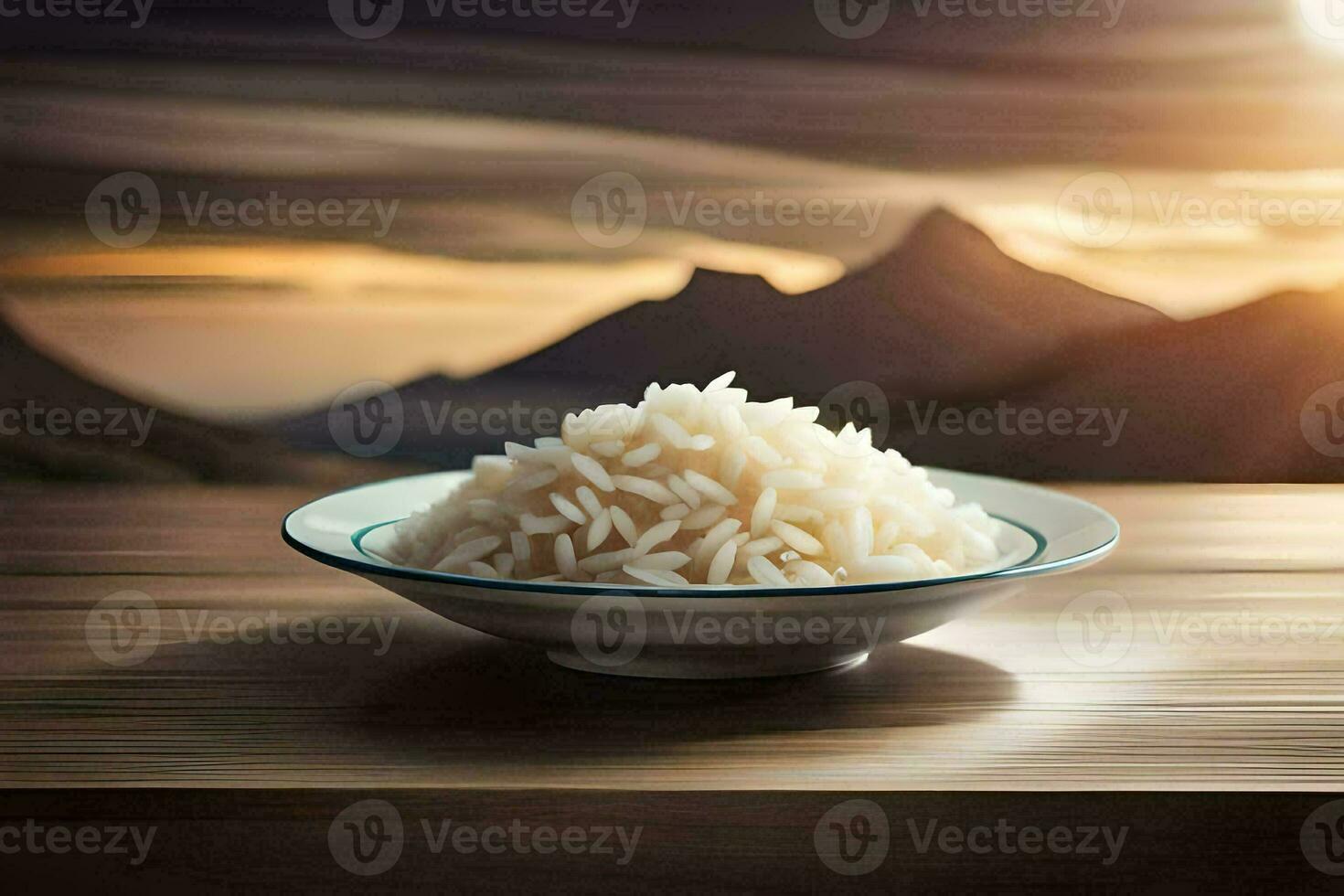 rice in a bowl on a table. AI-Generated photo
