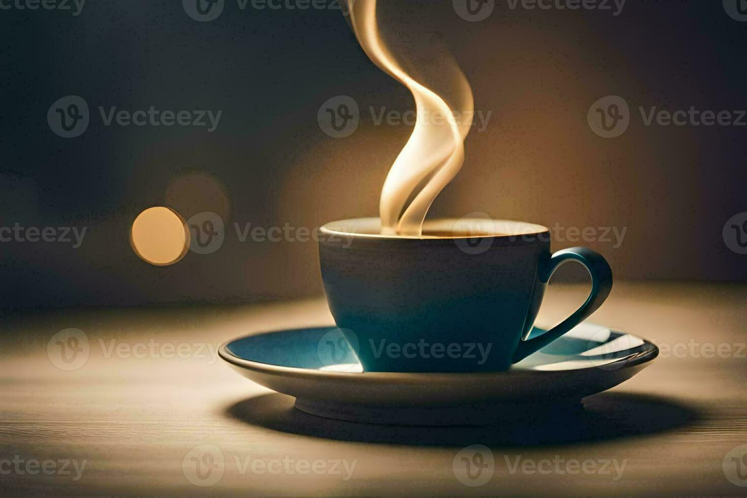 a cup of coffee on a wooden table. AI-Generated photo