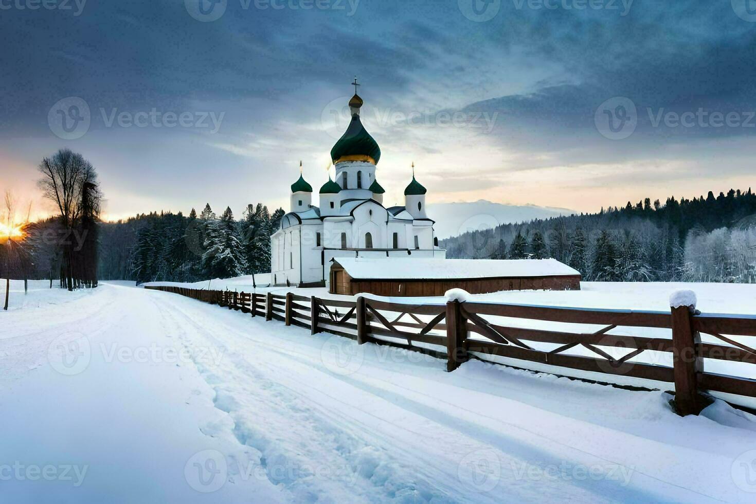 un Iglesia en el nieve. generado por ai foto