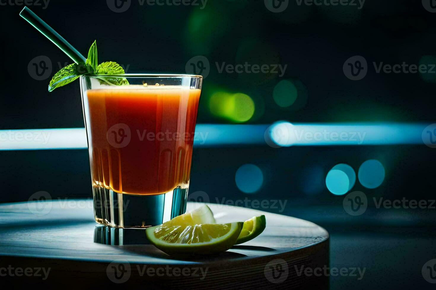 a glass of orange juice with a lime and mint. AI-Generated photo