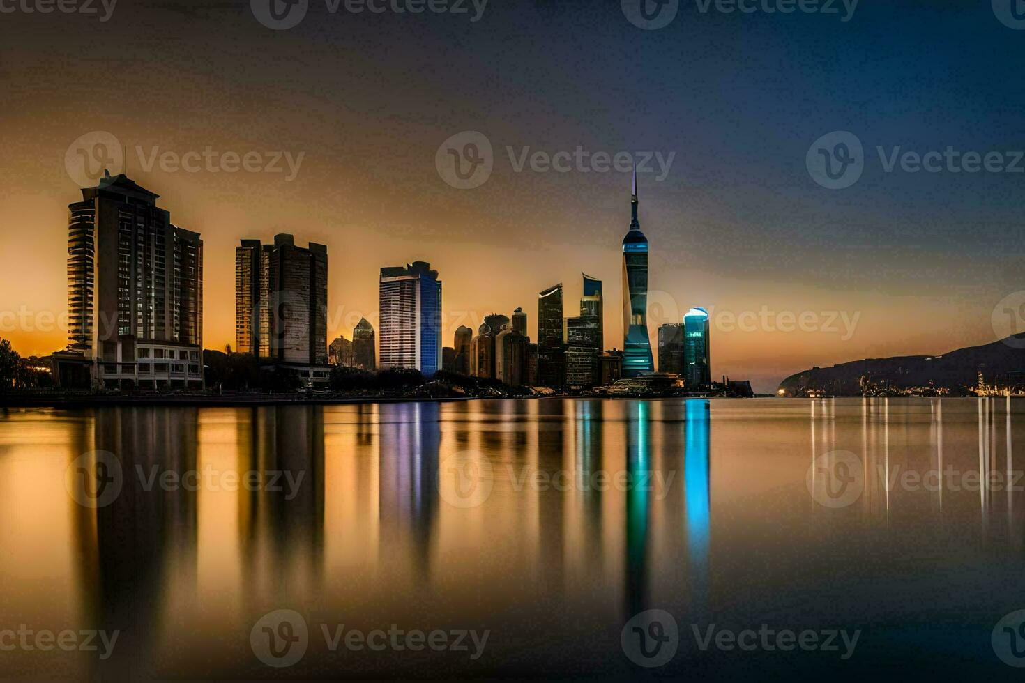 the city skyline at dusk in hong. AI-Generated photo