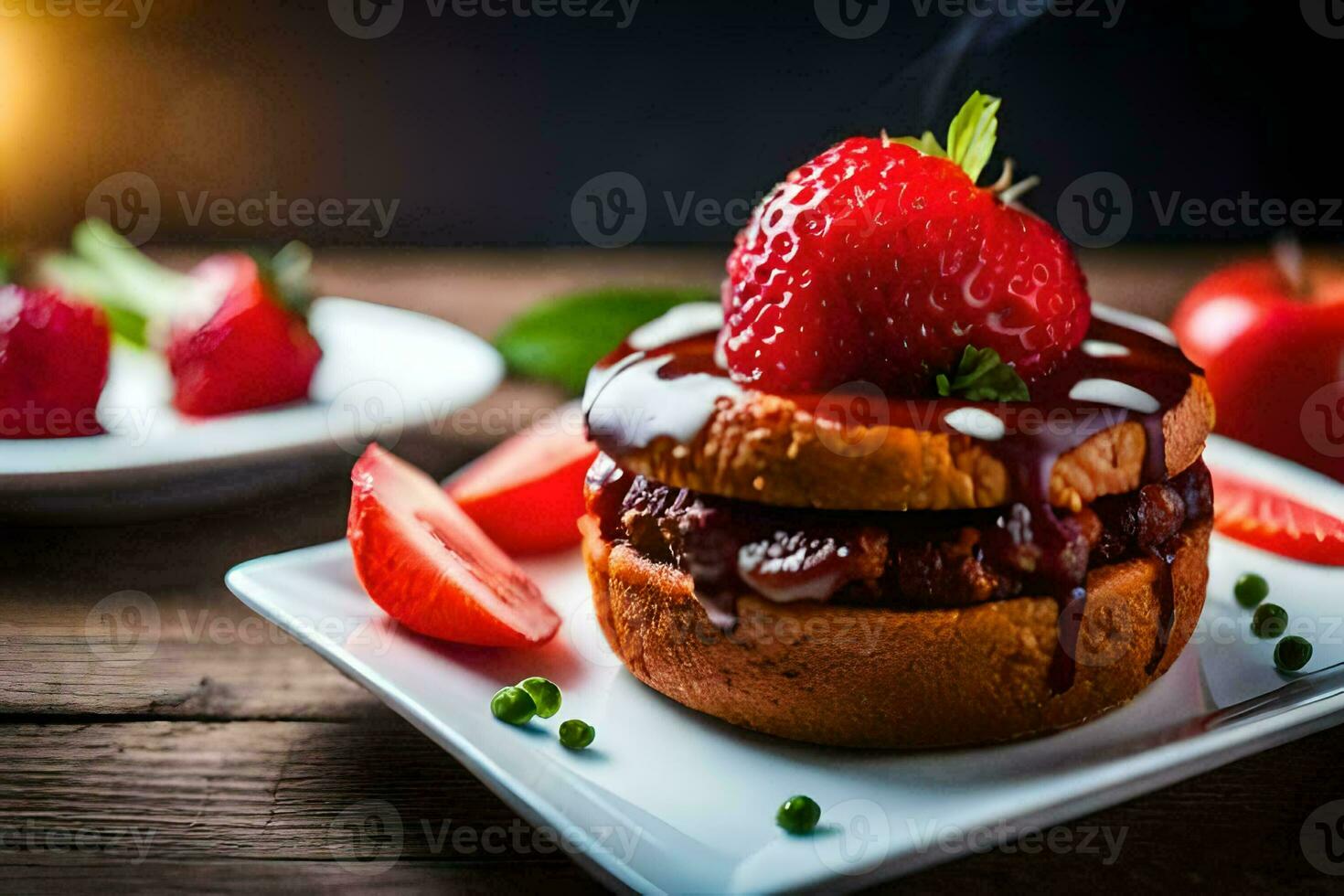 a hamburger with strawberries on top. AI-Generated photo