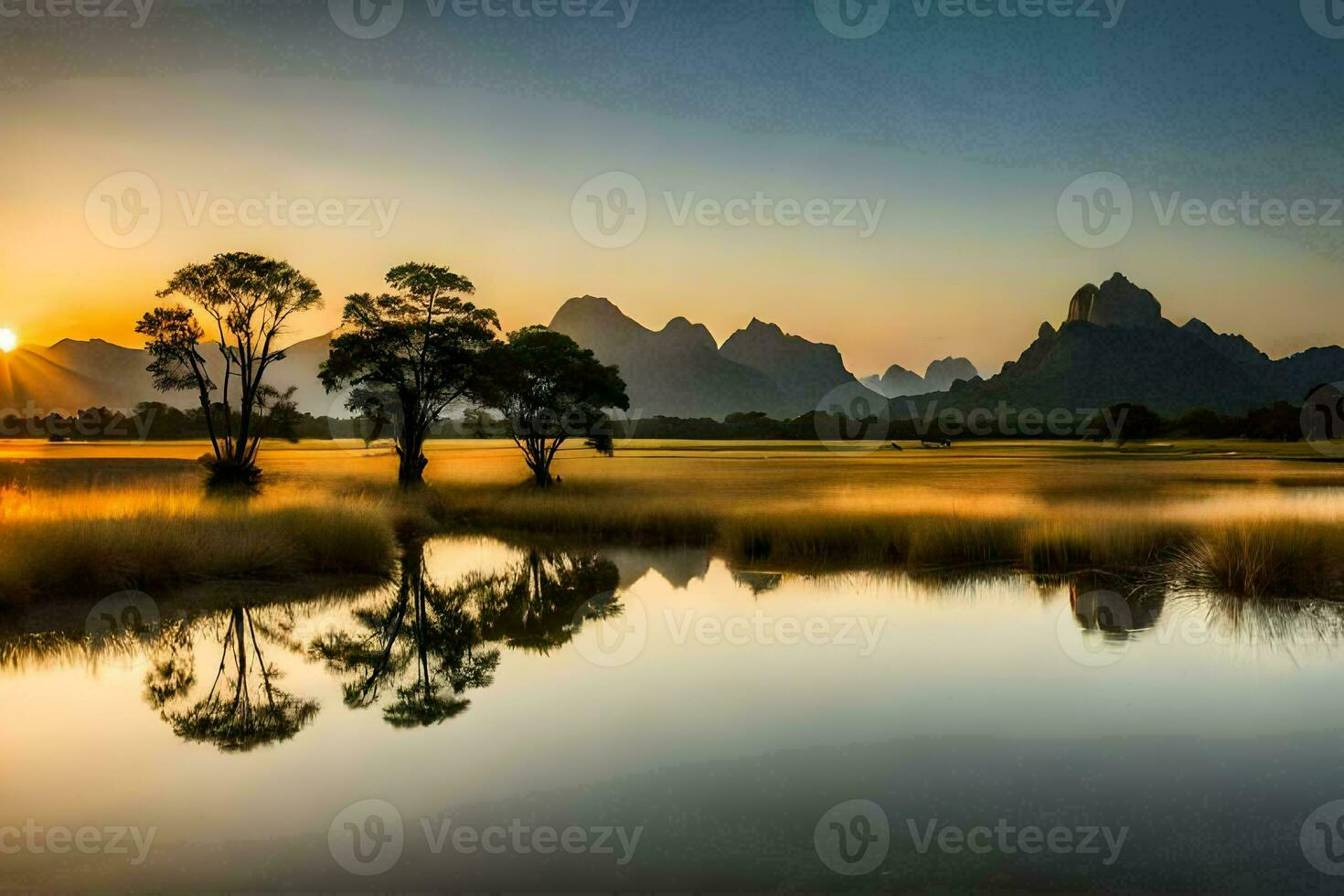the sunrise over the li river. AI-Generated photo