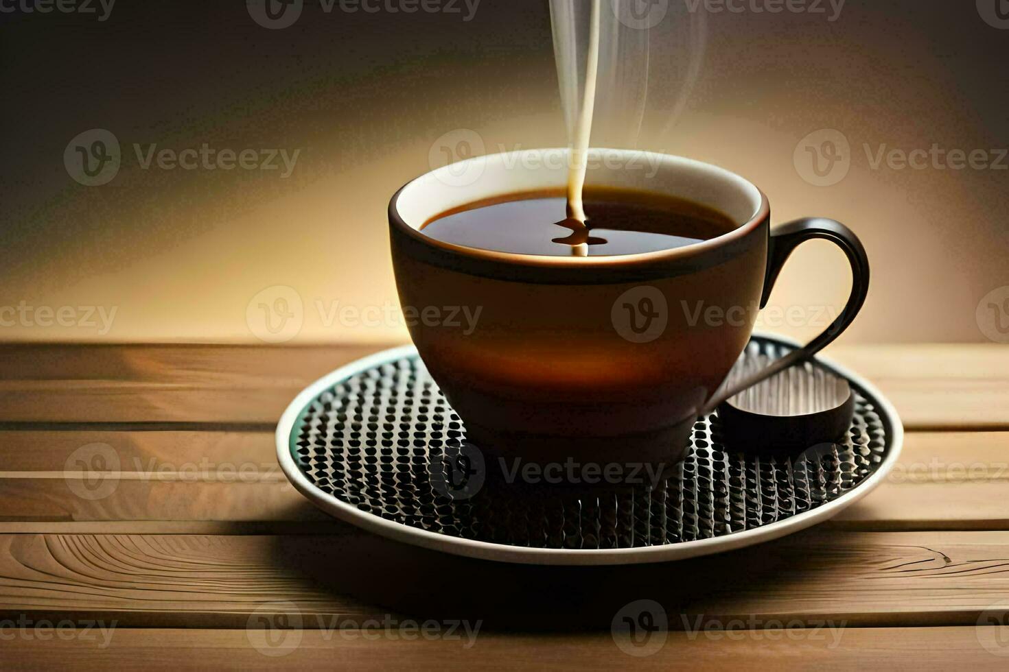 a cup of coffee on a wooden table. AI-Generated photo