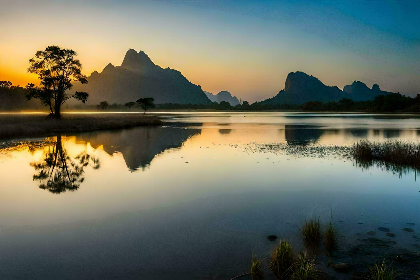 the sunrise over the li river in china. AI-Generated photo