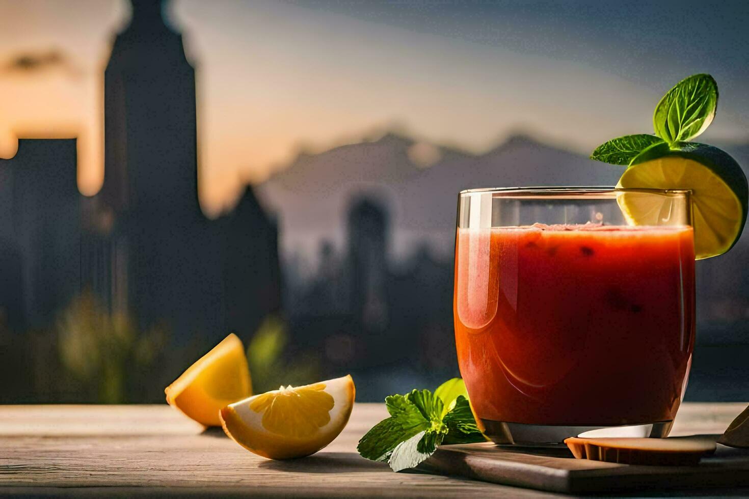 a glass of juice with a slice of lemon and mint. AI-Generated photo