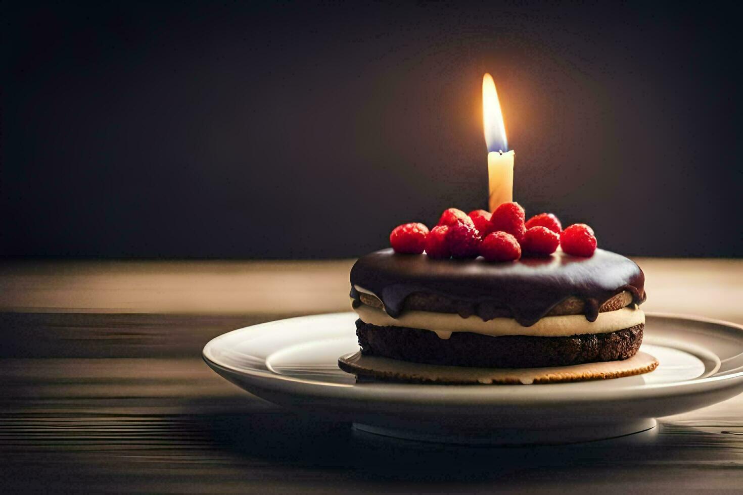 a chocolate cake with a single candle on top. AI-Generated photo