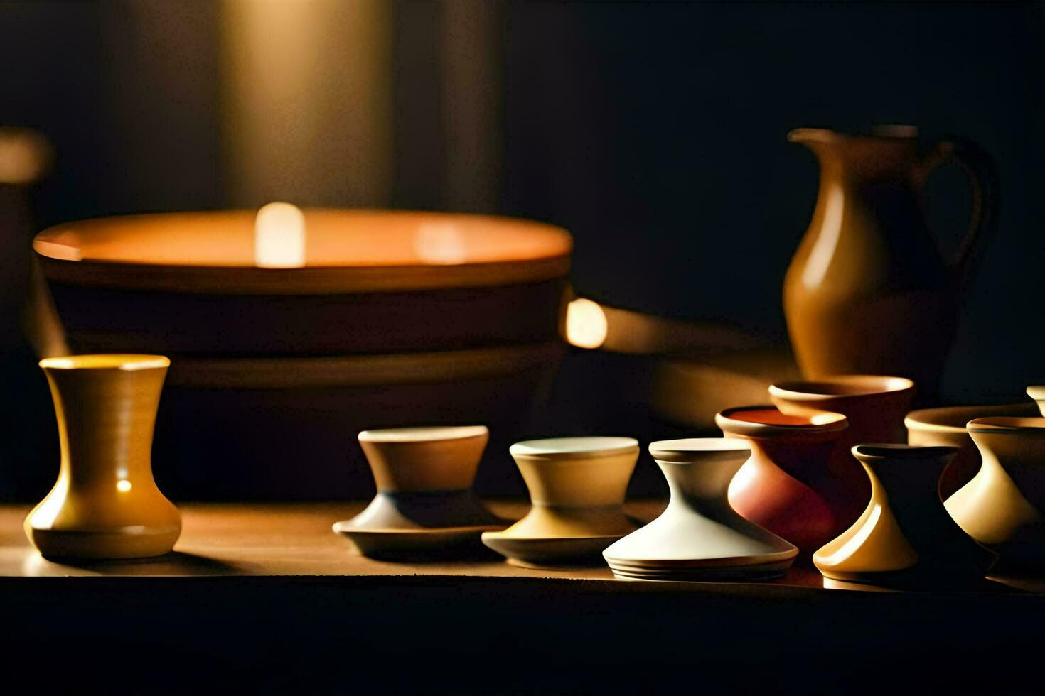 a table with many vases and candles. AI-Generated photo