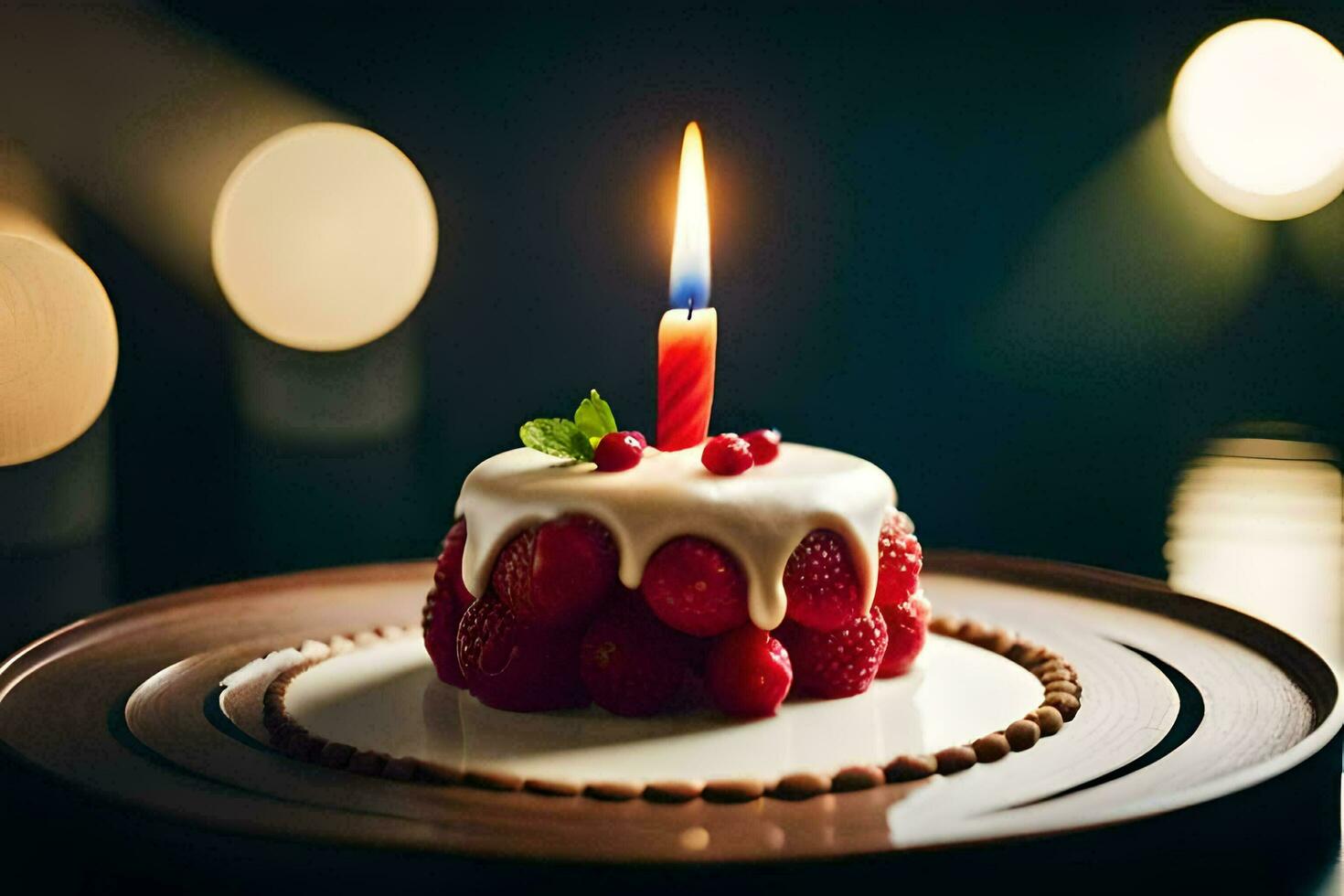 a small birthday cake with a candle on top. AI-Generated photo