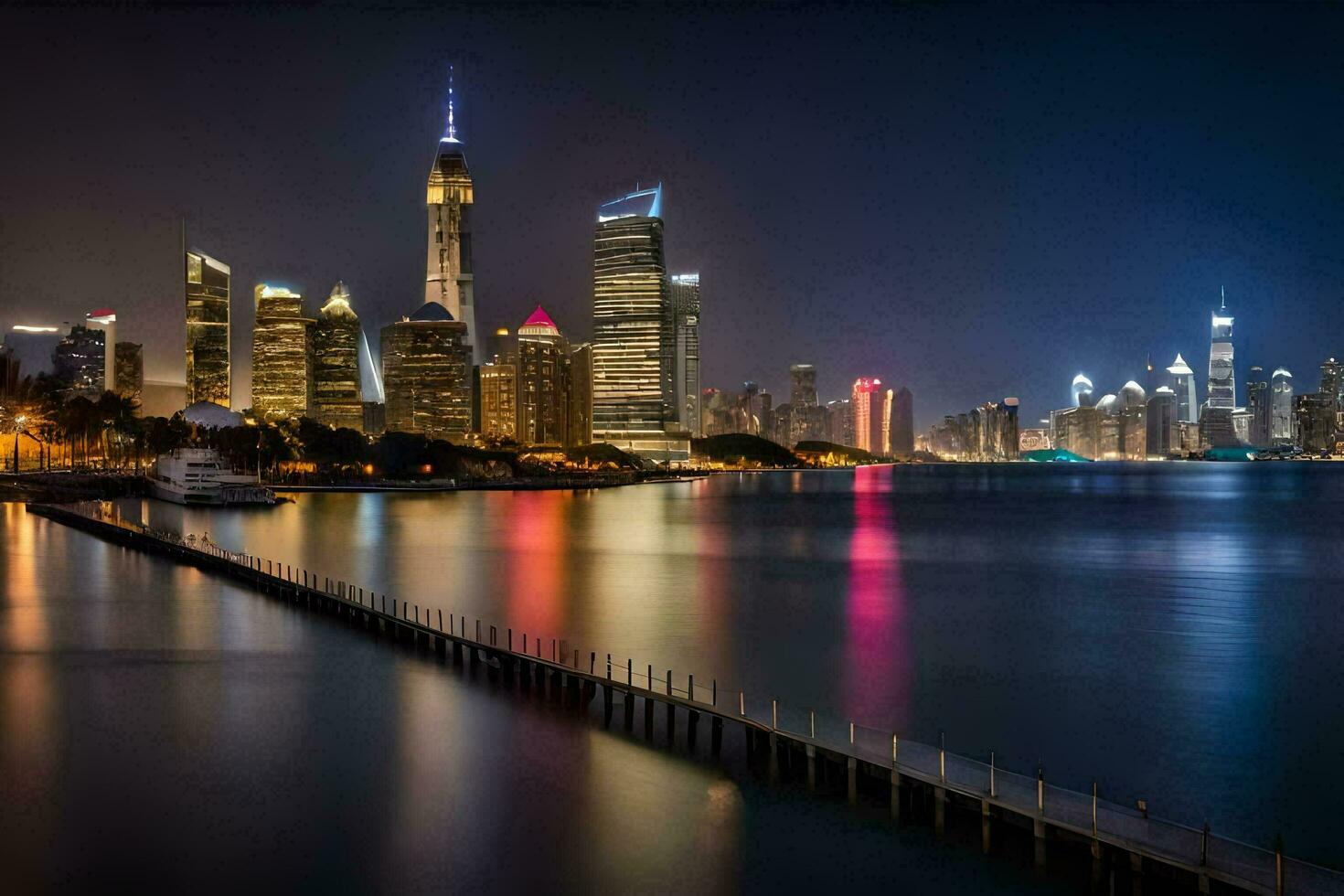the city skyline at night in shanghai. AI-Generated photo