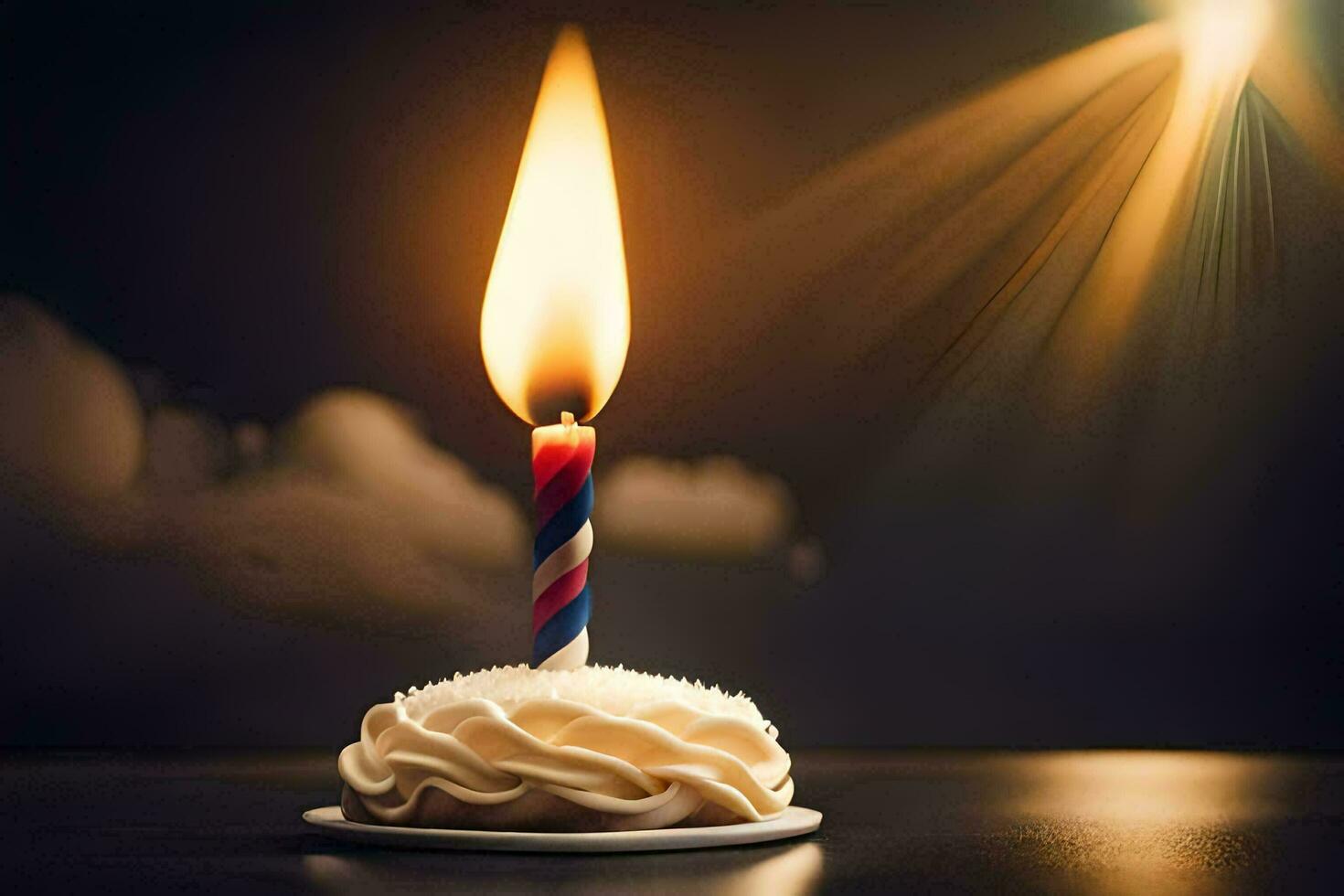 a single candle is lit on top of a cupcake. AI-Generated photo