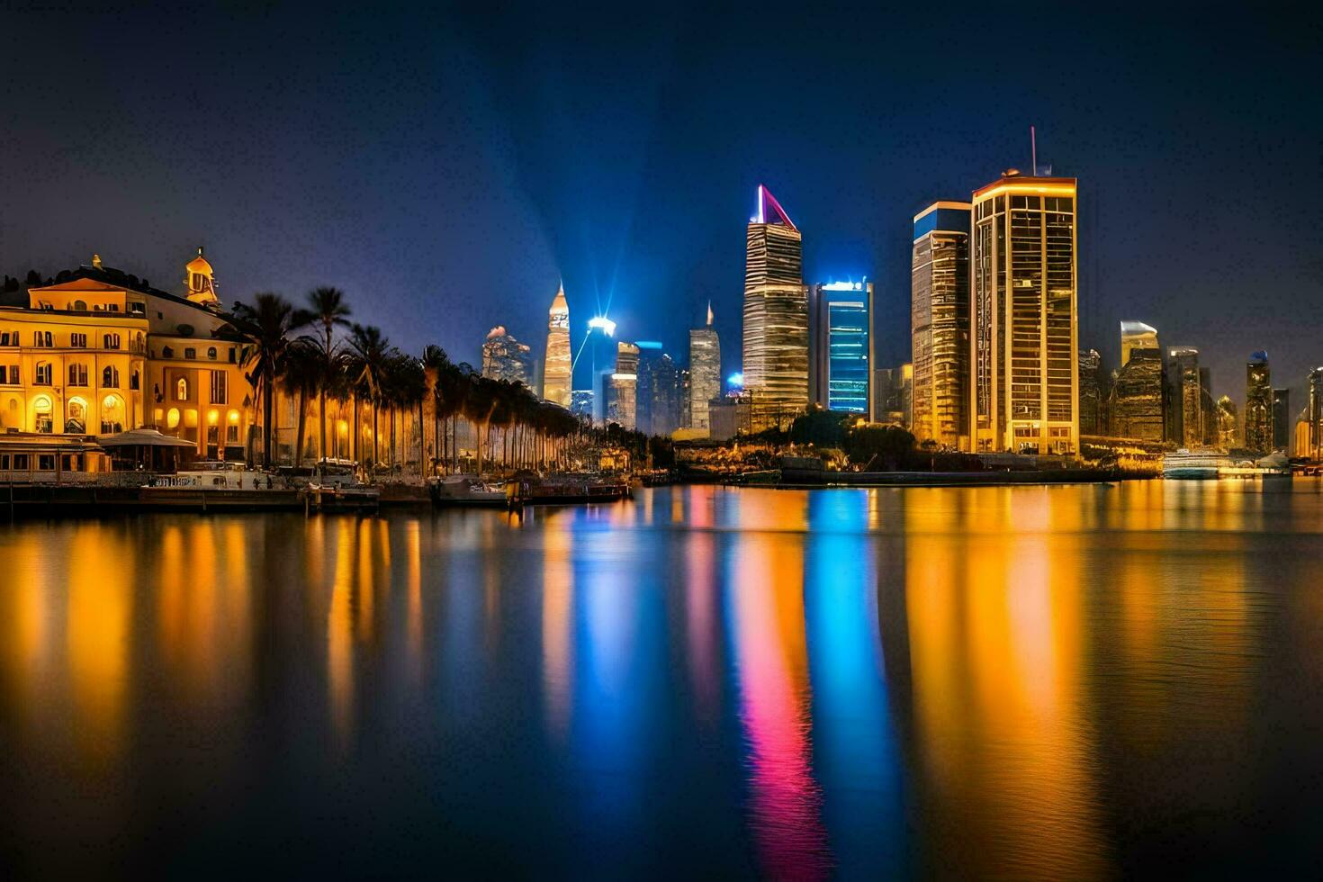 the city skyline at night in singapore. AI-Generated photo