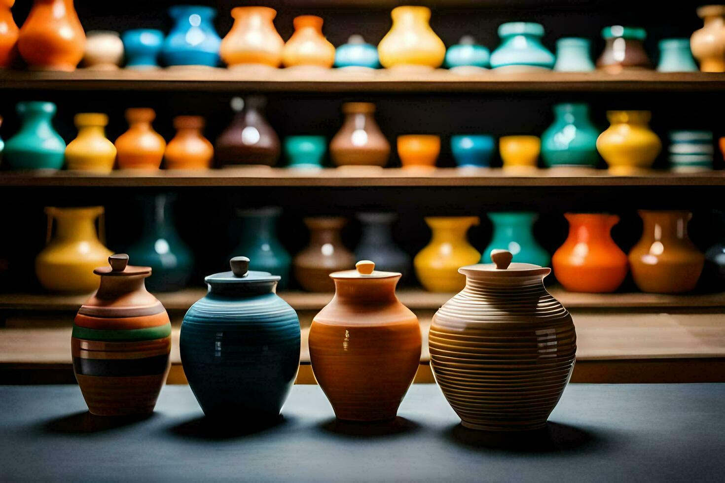 colorful vases on a shelf. AIGenerated 30104542 Stock Photo at Vecteezy