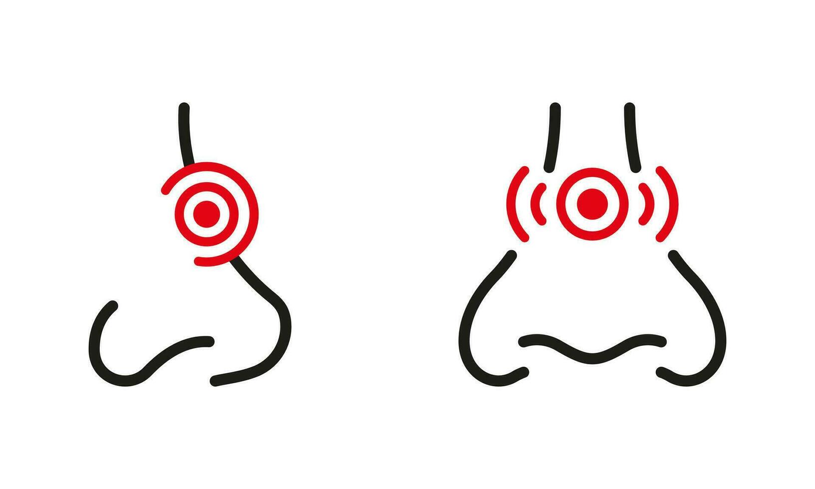 humano nasal problema. líquido nariz, congestión contorno pictograma colocar. alergia, frío, rinitis línea iconos inflamación, nasal enfermo, dolor símbolo recopilación. aislado vector ilustración.